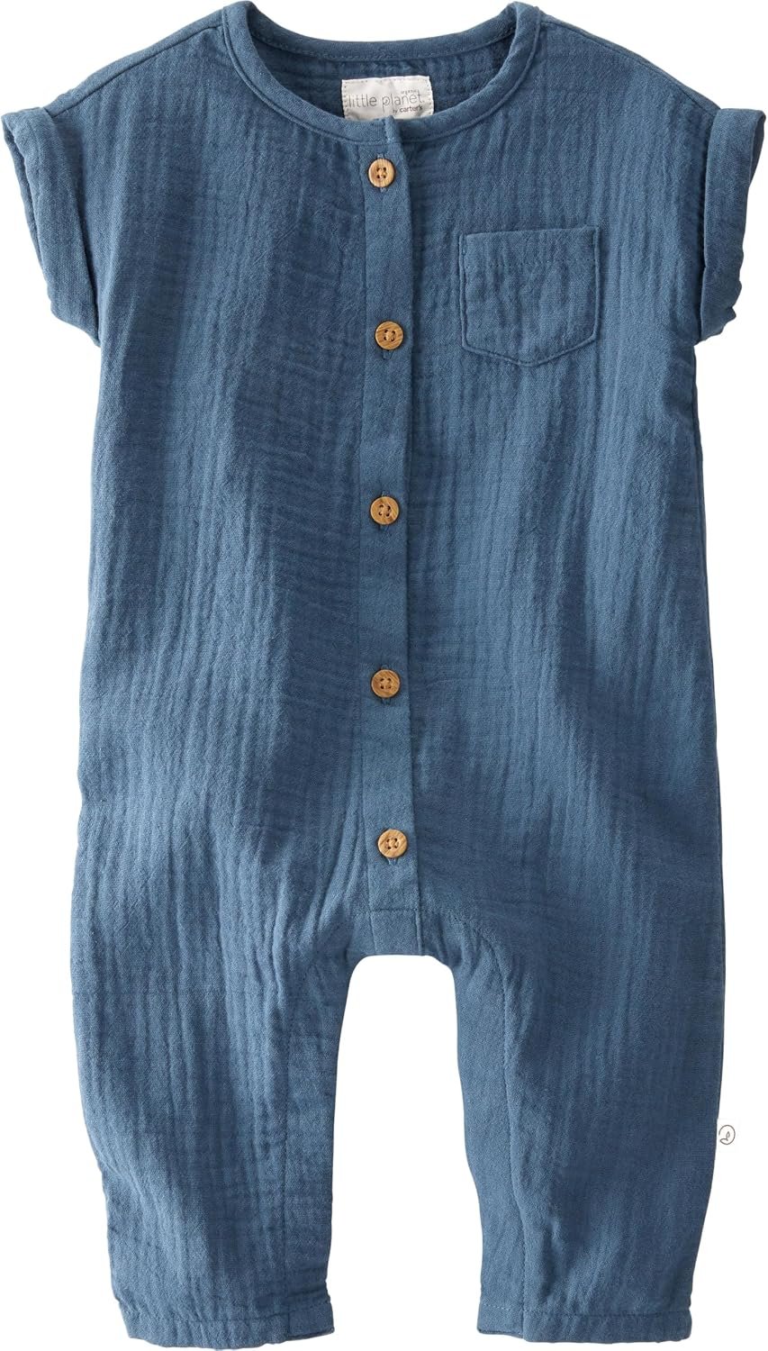 little planet by carter’s Unisex Baby Waffle Knit Button-Front Jumpsuit made with Organic Cotton