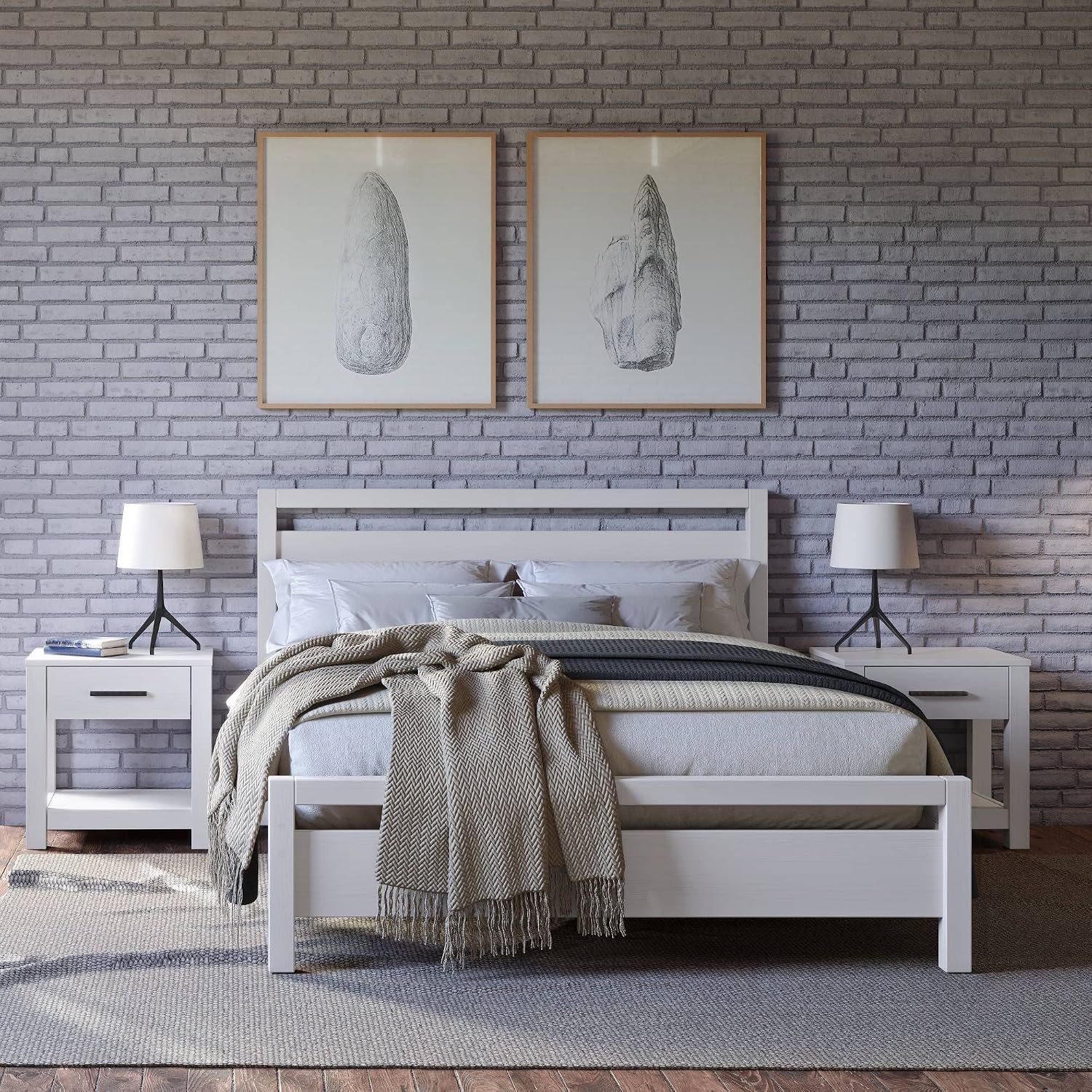Grain Wood Furniture Loft Full Size Solid Wood Bed, Brushed White