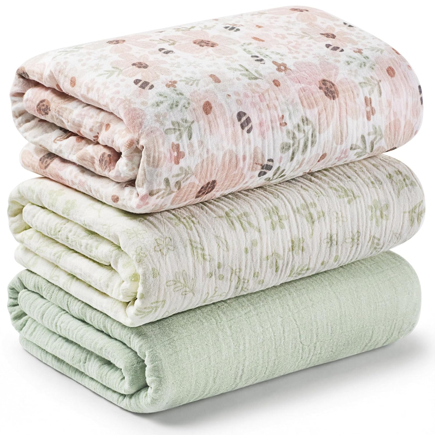 3pk Muslin Swaddle Blankets for Newborns Boys, Girls (Flora Vale, 47×47)