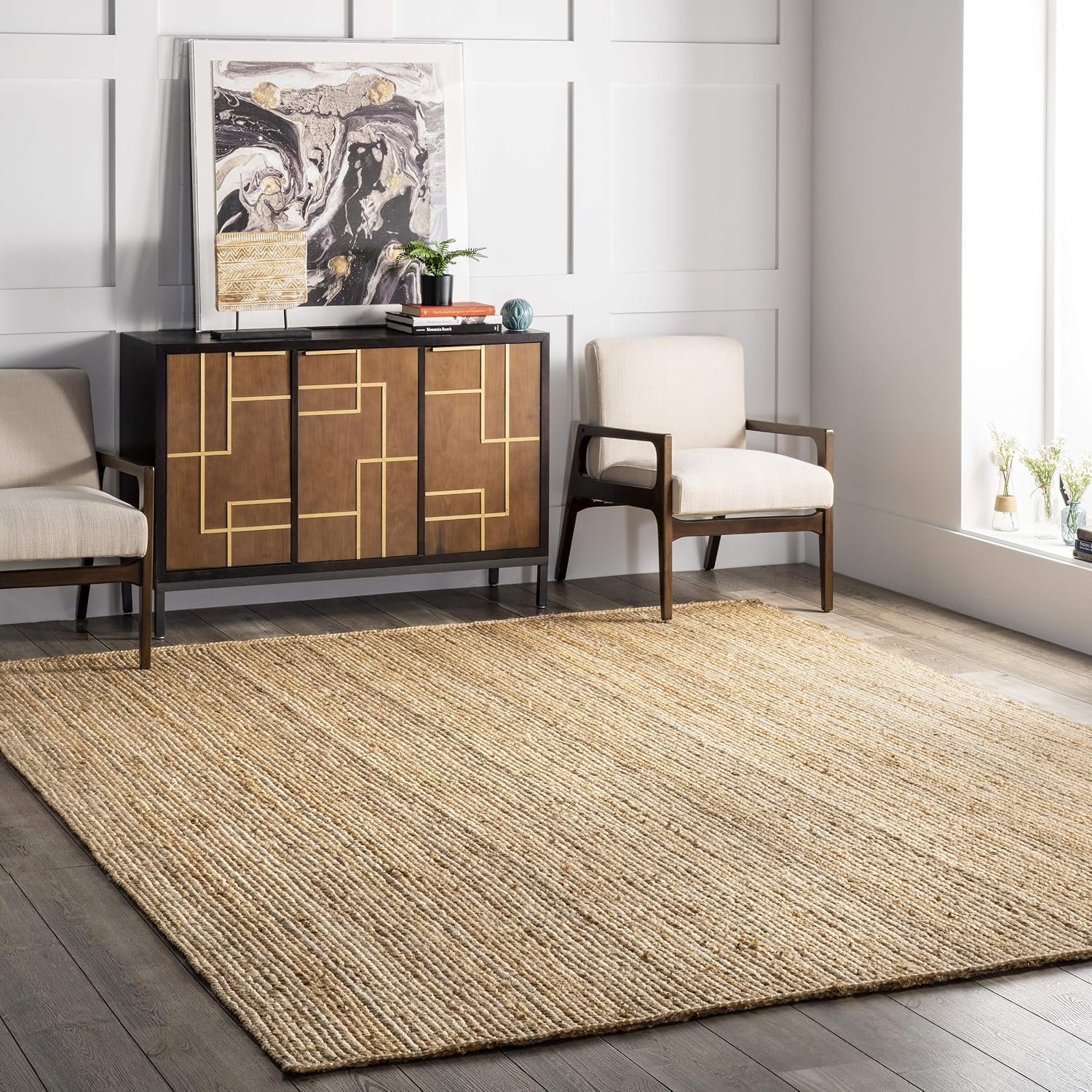 nuLOOM Rigo Natural Solid Flatweave Area Rug, 4′ x 6′