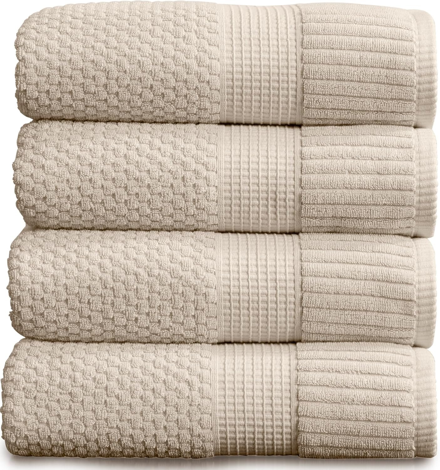 NY Loft 100% Cotton 4-Pack Bath Towel Set | Sand | Oeko-TEX | Quick-Dry