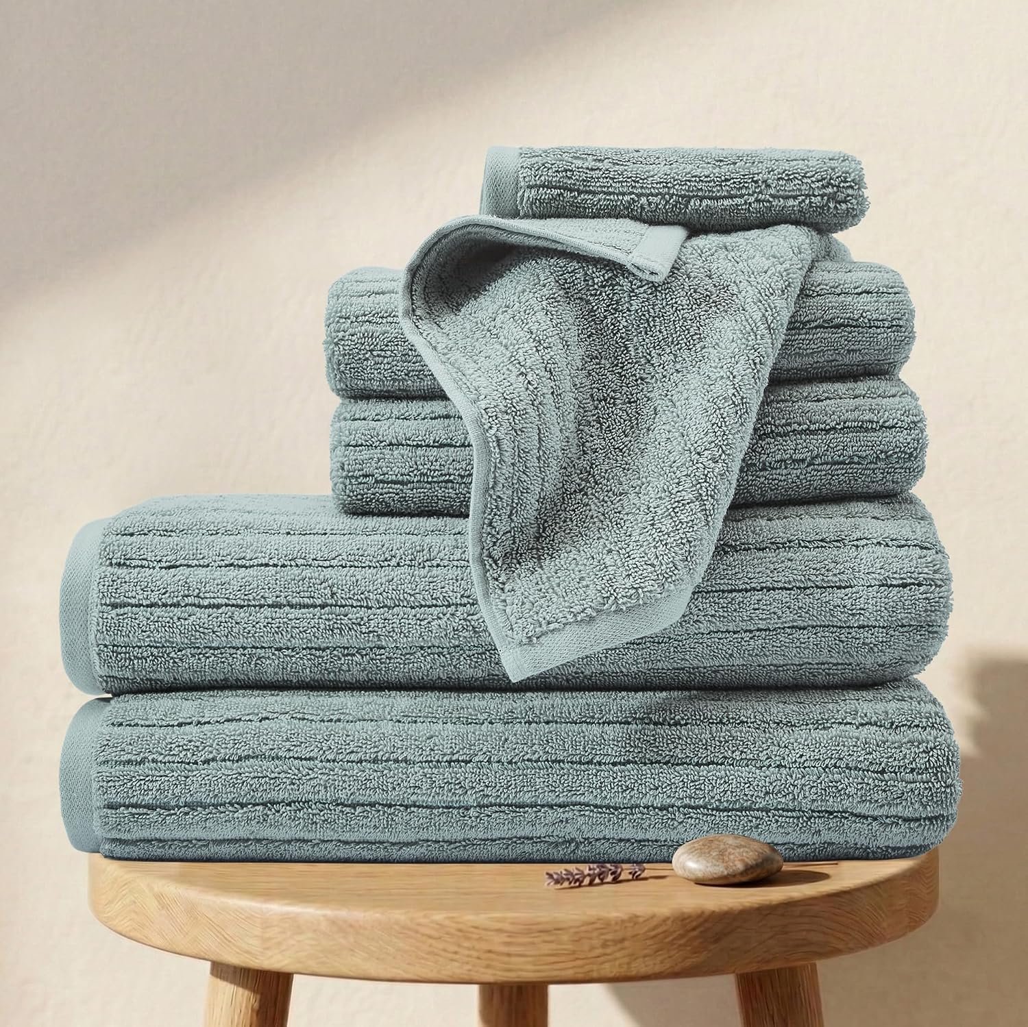 BIOWEAVES 100% Organic Cotton 6-Piece Luxury Bathroom Ribbed Towel Set GOTS Certified 700 GSM, 2 Bath Towel, 2 Hand Towel & 2 Wash Cloths – ICY Fjord
