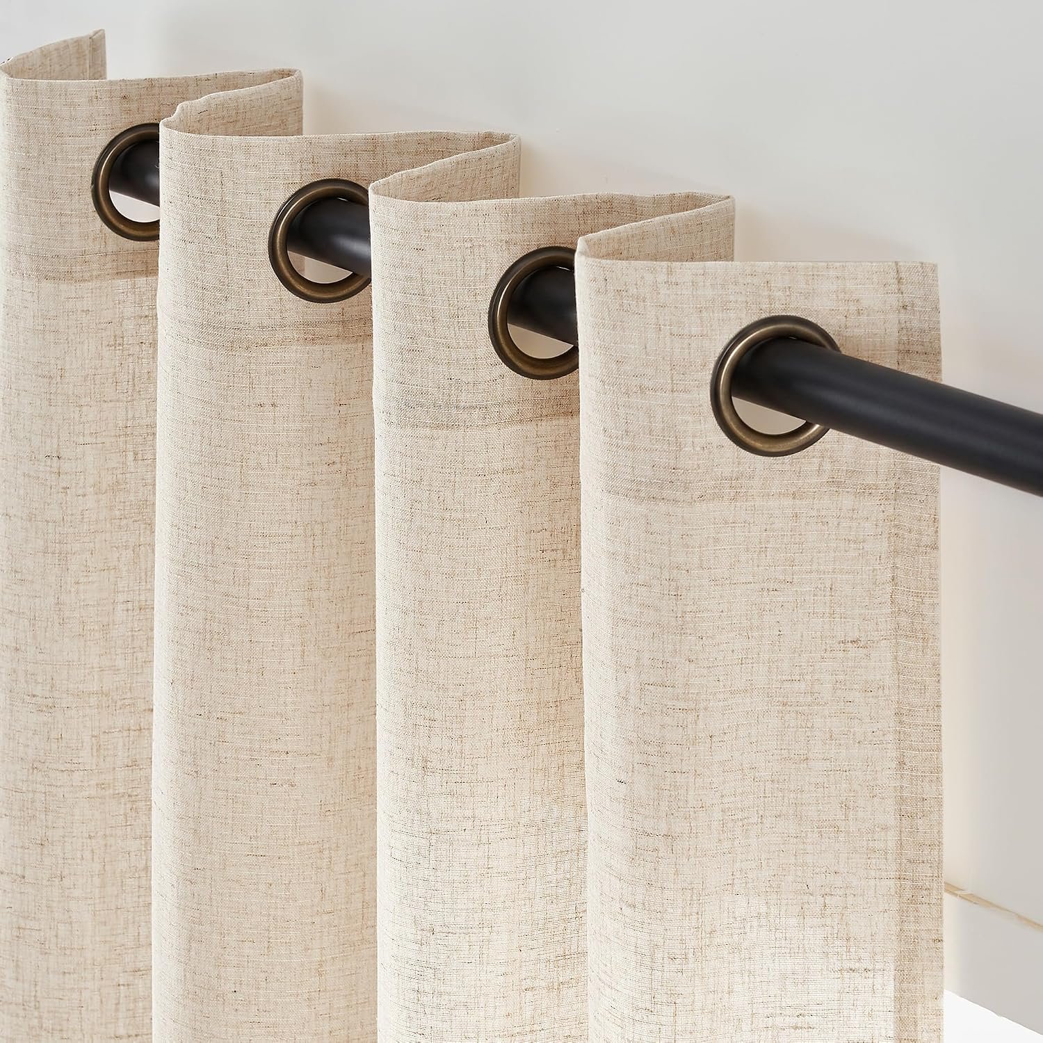jinchan Linen Curtains 84 Inch Light Filtering Grommet 2 Panels Beige