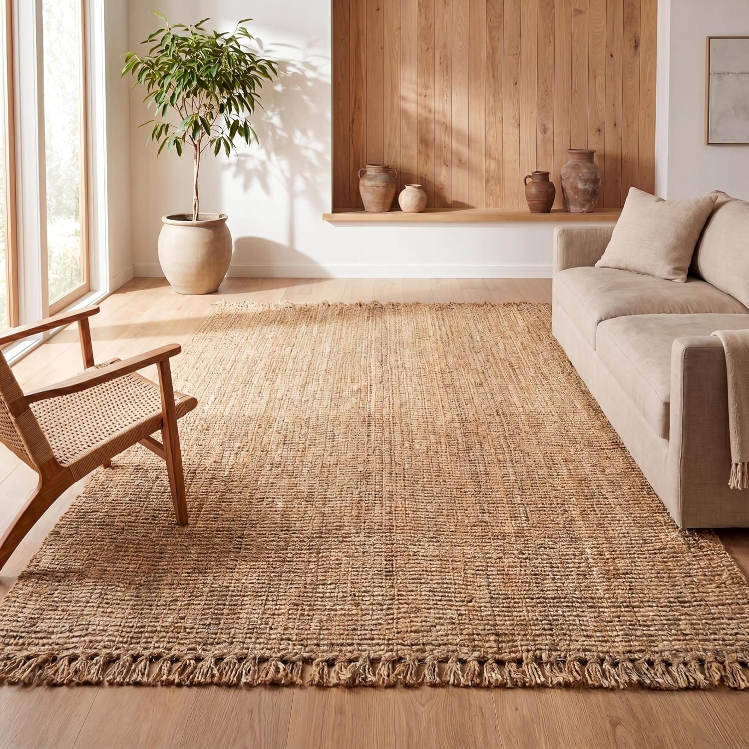 JONATHAN Y Handwoven Jute Fringe Natural Indoor Area Rug, 8×10, Pata, Bohemian, Rustic, Cottage, Easy-Cleaning for Living Room, Bedroom, Kitchen, Non-Shedding (NRF103A-8)