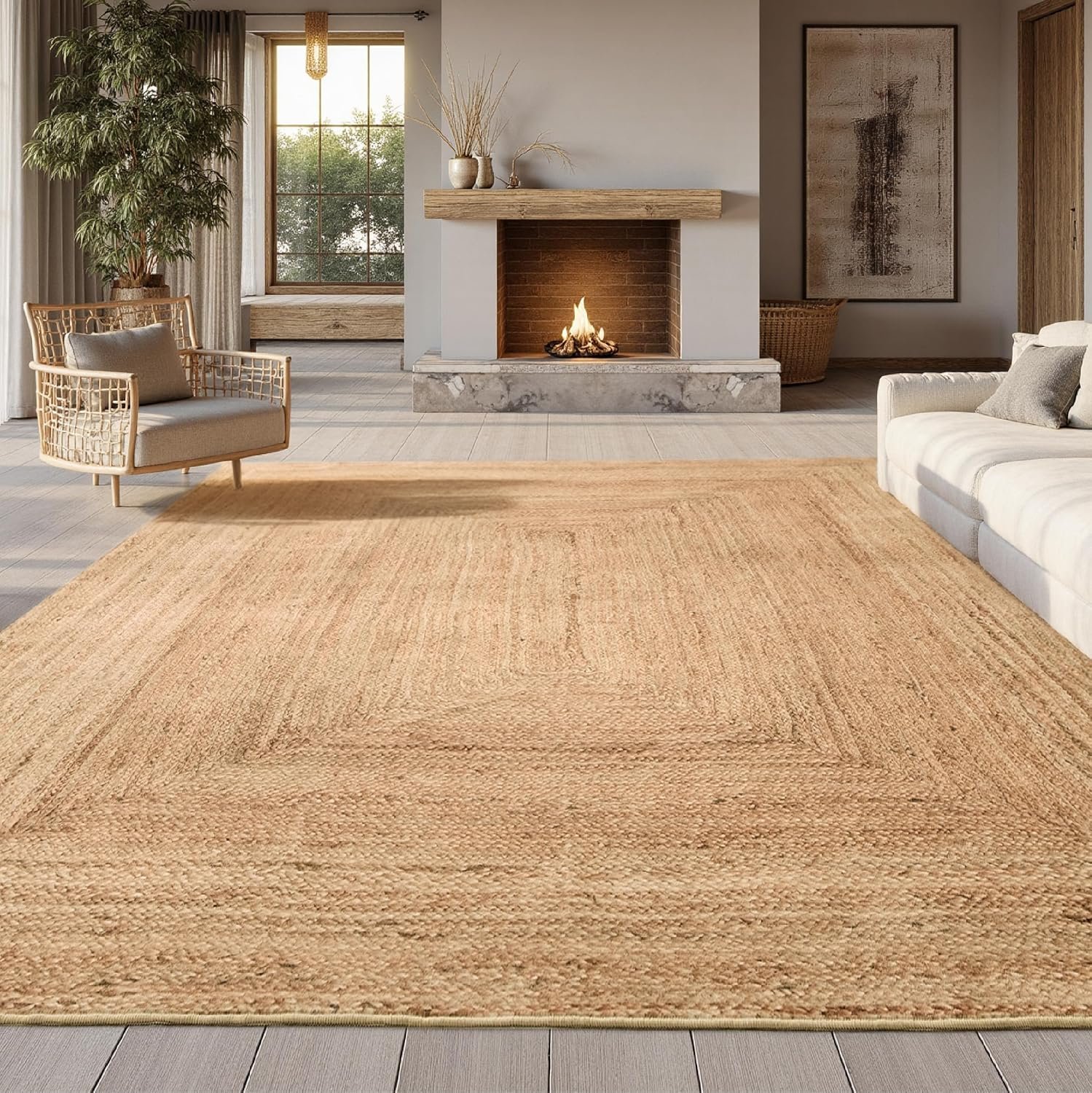 Bedsure 5×7 Print Living Room Rug, Faux Jute-Look Design, Machine Washable