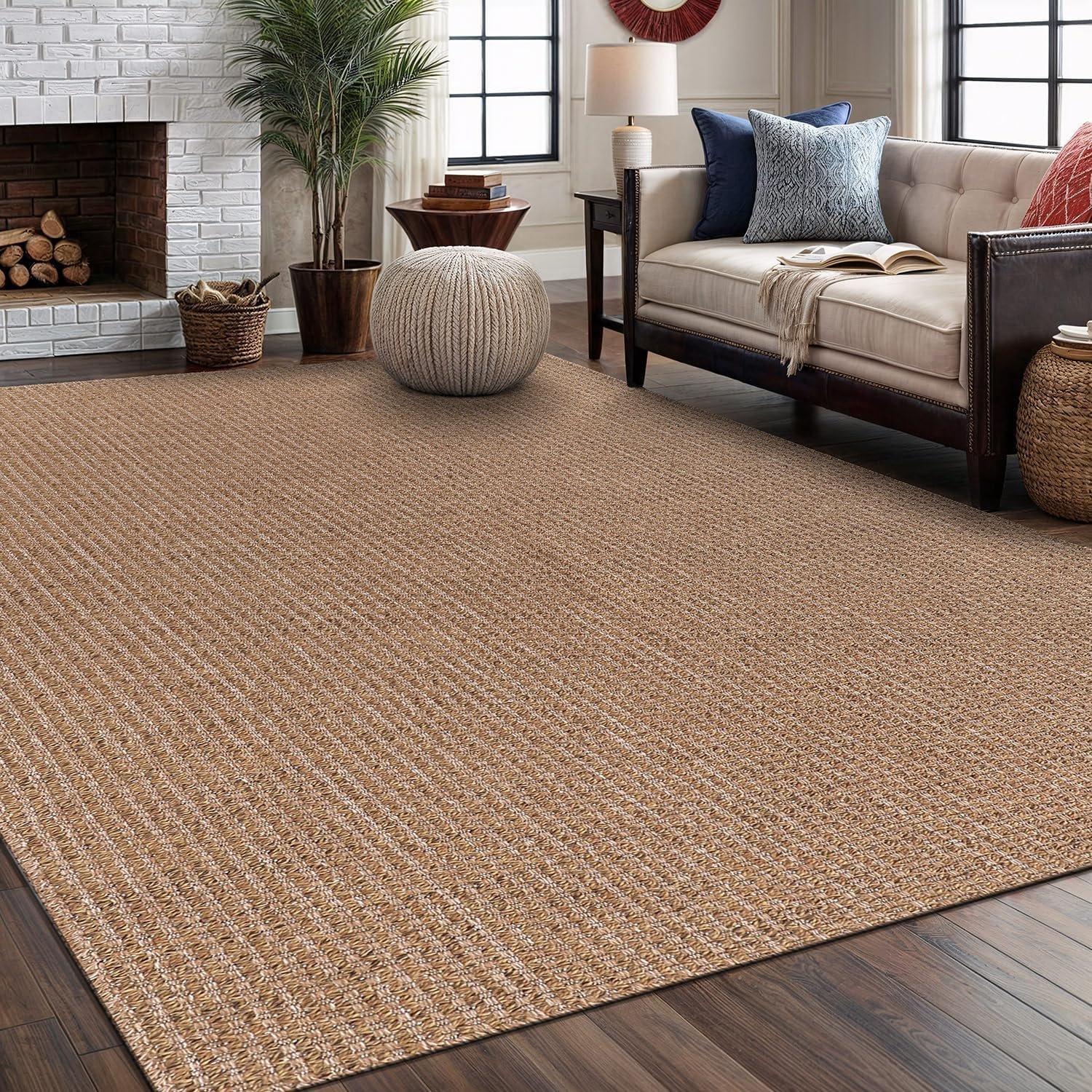 Easy Jute Rug 4×6 Indoor Outdoor Natural Rugs Solid Fiber Rug Woven Area Rug Boho Easy Clean Inside Carpet for Living Room Bedroom Dining Room Hallway or Outdoor Patio Porch (4 X 6 Natural)