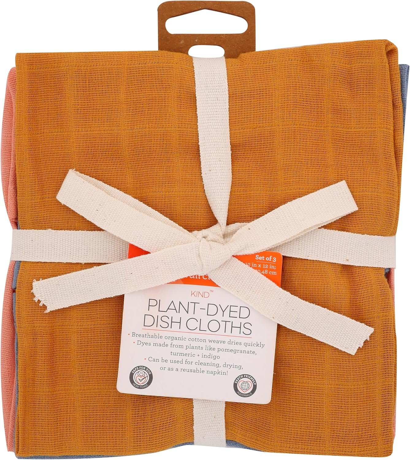 Full Circle Kind Collection, 100% Organic Cotton, Plant-dyed Kitchen Cloths, Set of 3, Multi Color