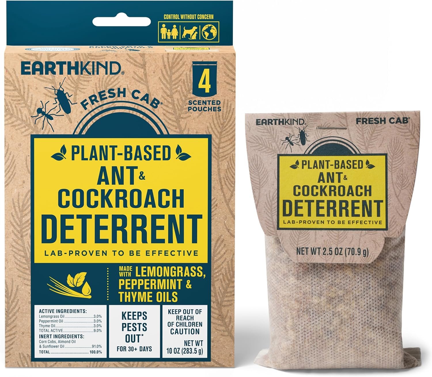 EarthKind Fresh Cab Ant & Cockroach Deterrent Pouches, 4-Pack