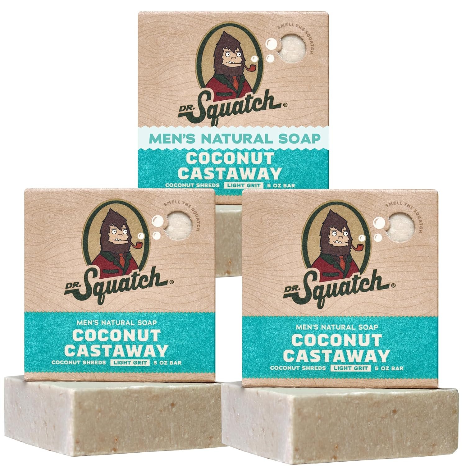 Dr. Squatch Natural Men’s Bar Soap – Cold Process Body Soap Bar with Natural Oils – Gifts for Men – Coconut Castaway (5 oz, 3-Pack)