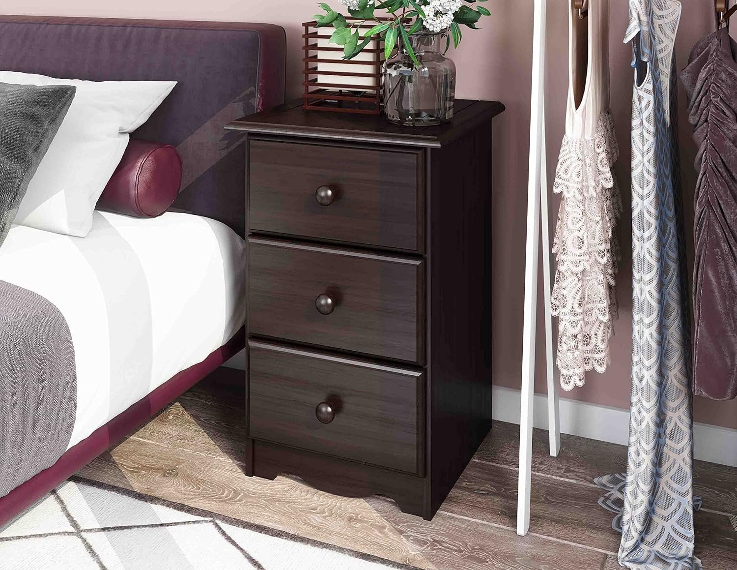 Palace Imports 100% Solid Wood 3-Drawer Nightstand, Java, 28″ h x 18″ w x 16″ d. Requires Assembly