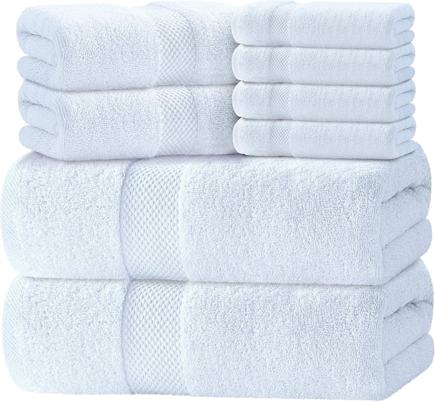 White Classic Luxury White Bath Towel Set of 8 – Soft 100% Turkish Cotton