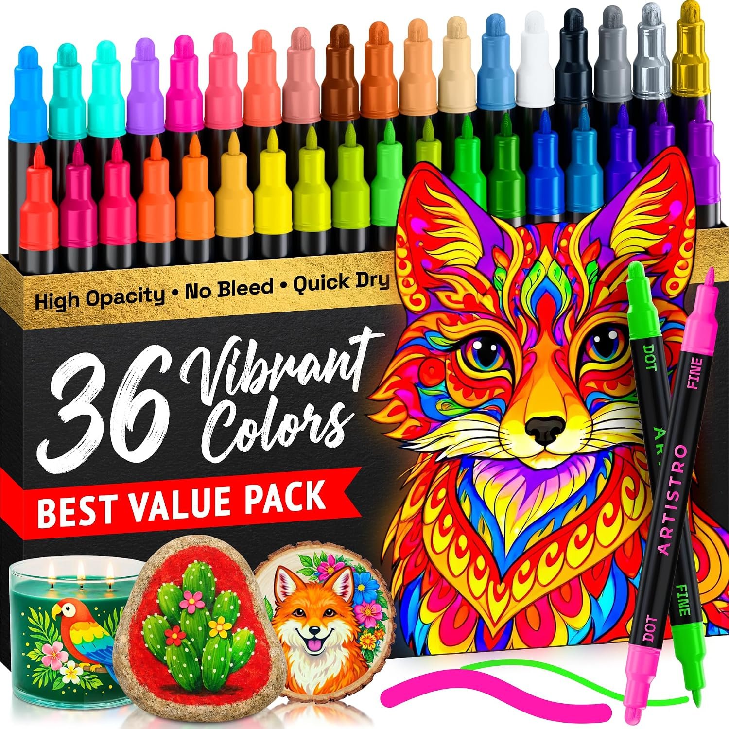 ARTISTRO Dual-Tip Acrylic Paint Marker Pens – Set of 36