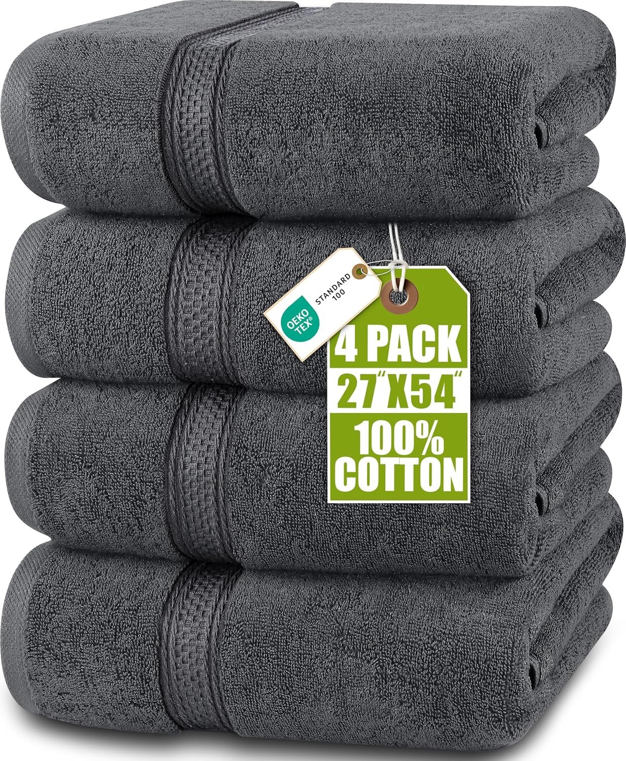 Utopia Towels 4 Pack Premium Bath Towels, 27×54 in, 600 GSM Cotton Grey