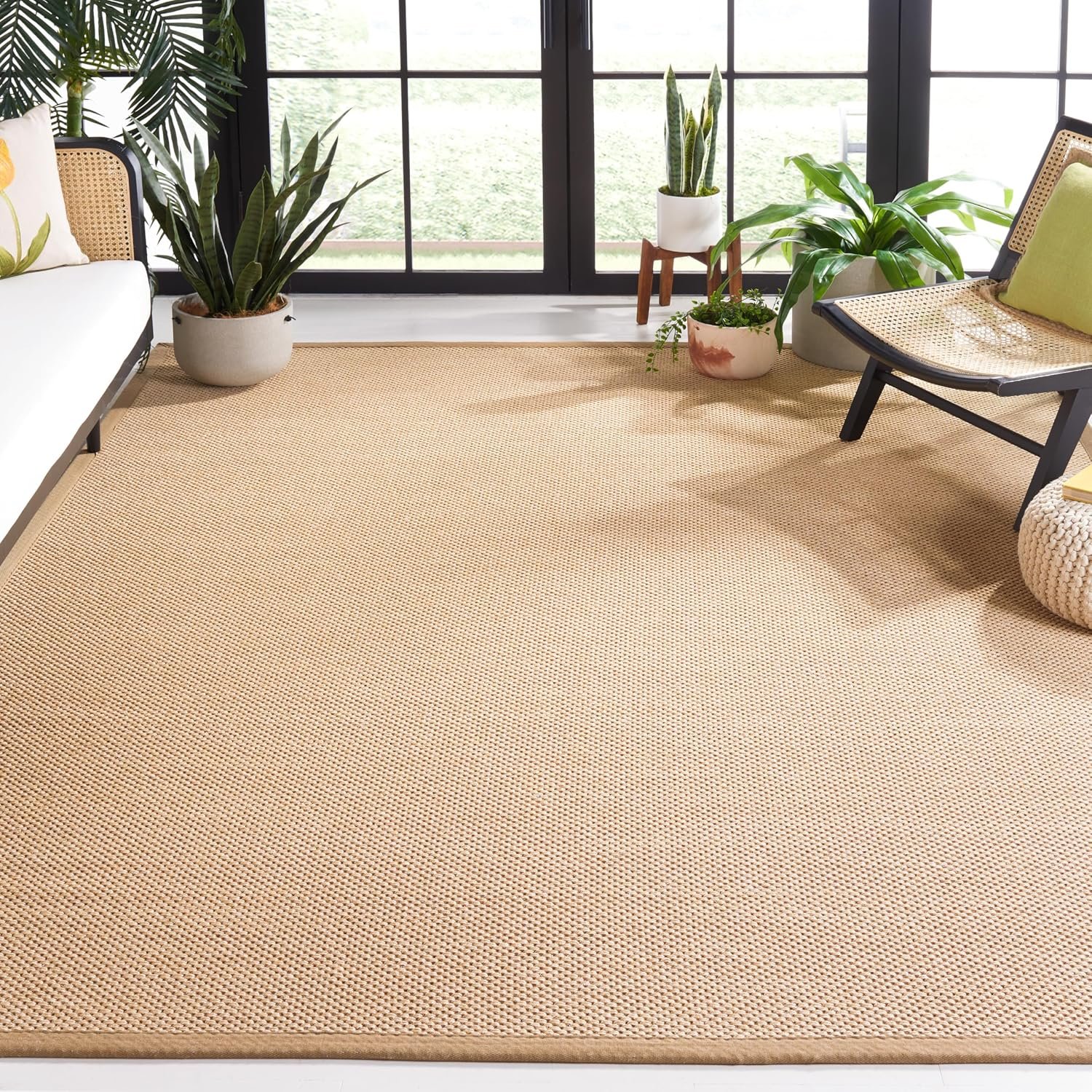 SAFAVIEH Area Rug 9×12 – Natural Fiber Collection – Large – Maize & Linen Color, Sisal, Woven Design with Border (NF141B)