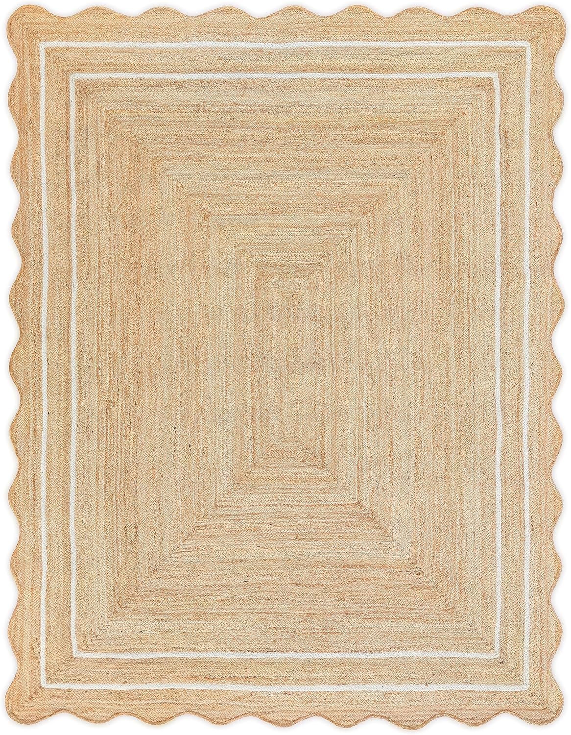 Wave Scalloped Natural Jute Runner, Off White (5’x7′)