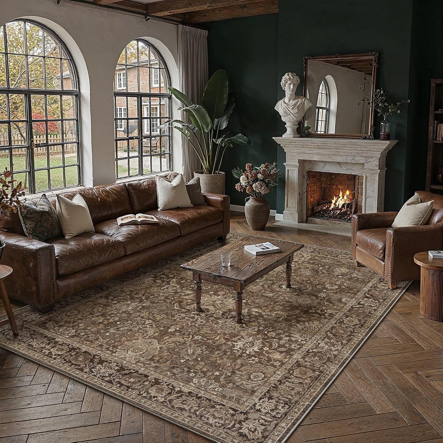 HUGEAR Area Rugs 8×10 Brown Vintage Rug for Living Room