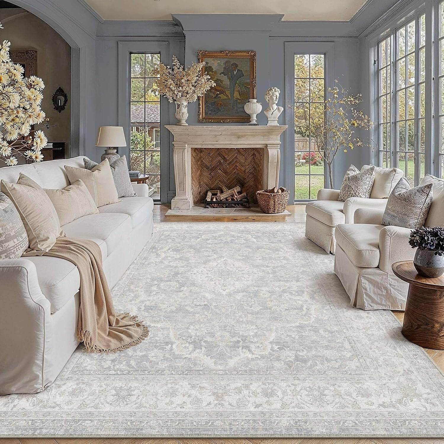 HUGEAR Light Blue 8×10 Area Rugs for Living Room Washable Rug Carpet